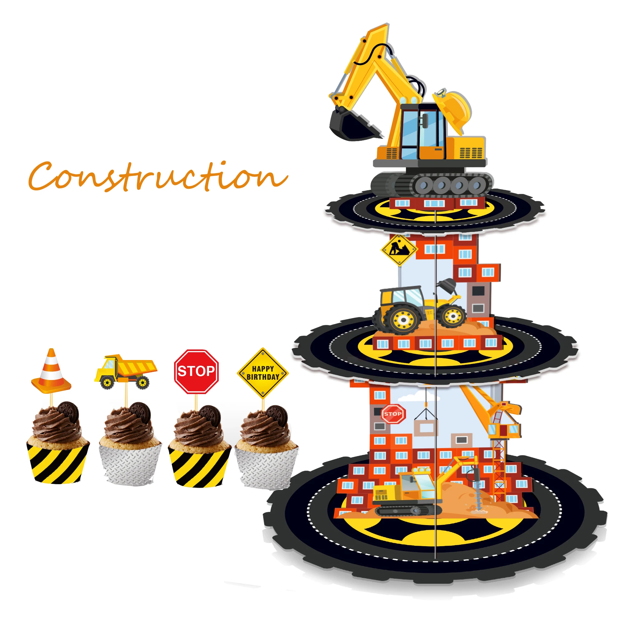 Cartoon Truck Bau Geburtstag Party Kuchen Display Ständer und Cupcake Wrapper Kuchen Topper DIY Baby Shower Party Dekore