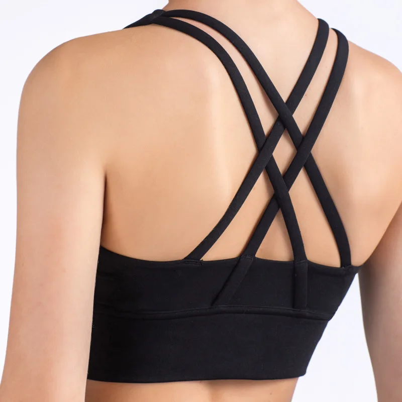 Solid color women's U-shaped cross back sports bra, fitness exercise yoga sports bra, tight fitting training, jogging soft belt