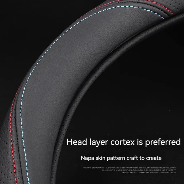 Full Leather Cover for All Seasons Auto Steering Wheel Cover Ultra-Thin Non-Slip Round Breathable Car Steering Wheel Protector 6