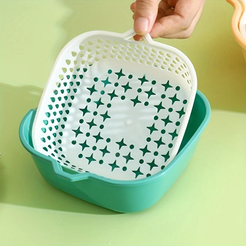 6pcs/set Multifunctional Plastic Drain Basket Kitchen Washing Basket, Double Layered Stackable Colander