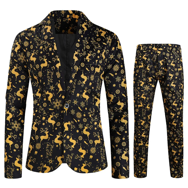 Hot Christmas 3D Digital Printed Mens Suit 2 Pieces Set, Festive Casual Handsome Tide Blazer with Pant, 14 Styles Available