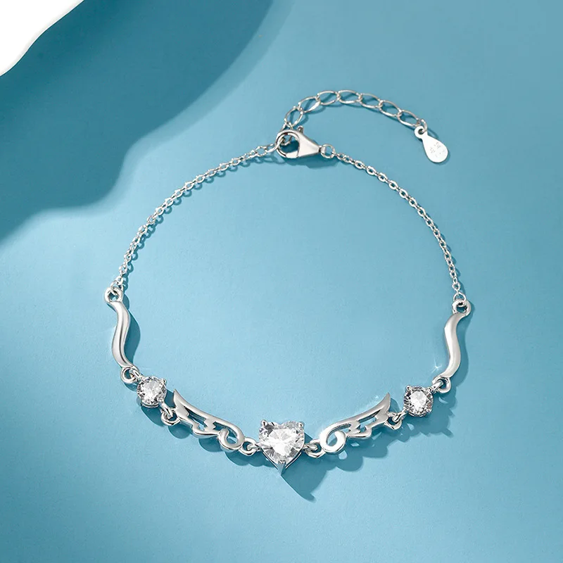 

S999 Sterling Silver Guard Wing Bracelet Women's Elegant Japan and South Korea Internet Hot Live Studio Top-Selling Product Fash