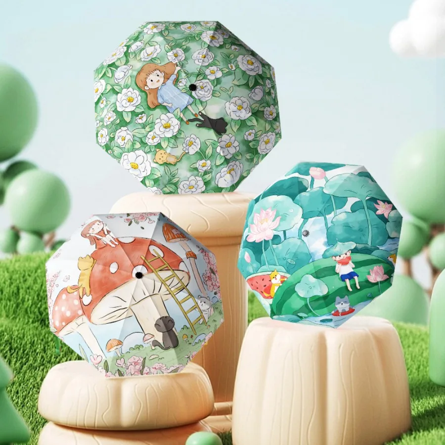 Портативный складной зонт для защиты от солнца и дождя, сильный ветрозащитный автоматический зонт для детей из материкового К...