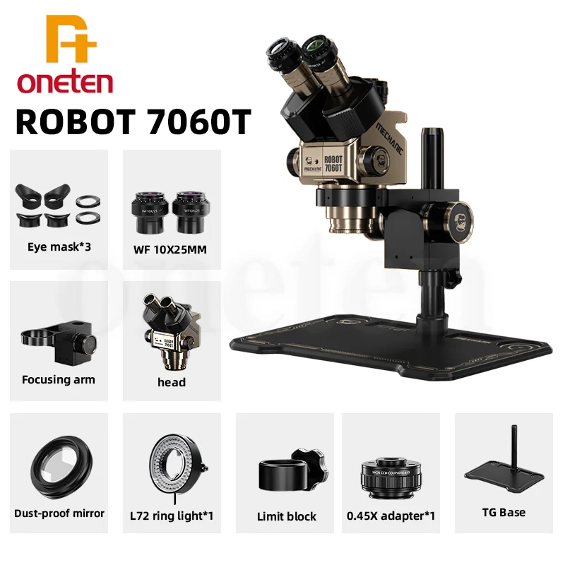 MECHANIC ROBOT 7060T-TG Trinocular Stereo Microscope 7X-60X