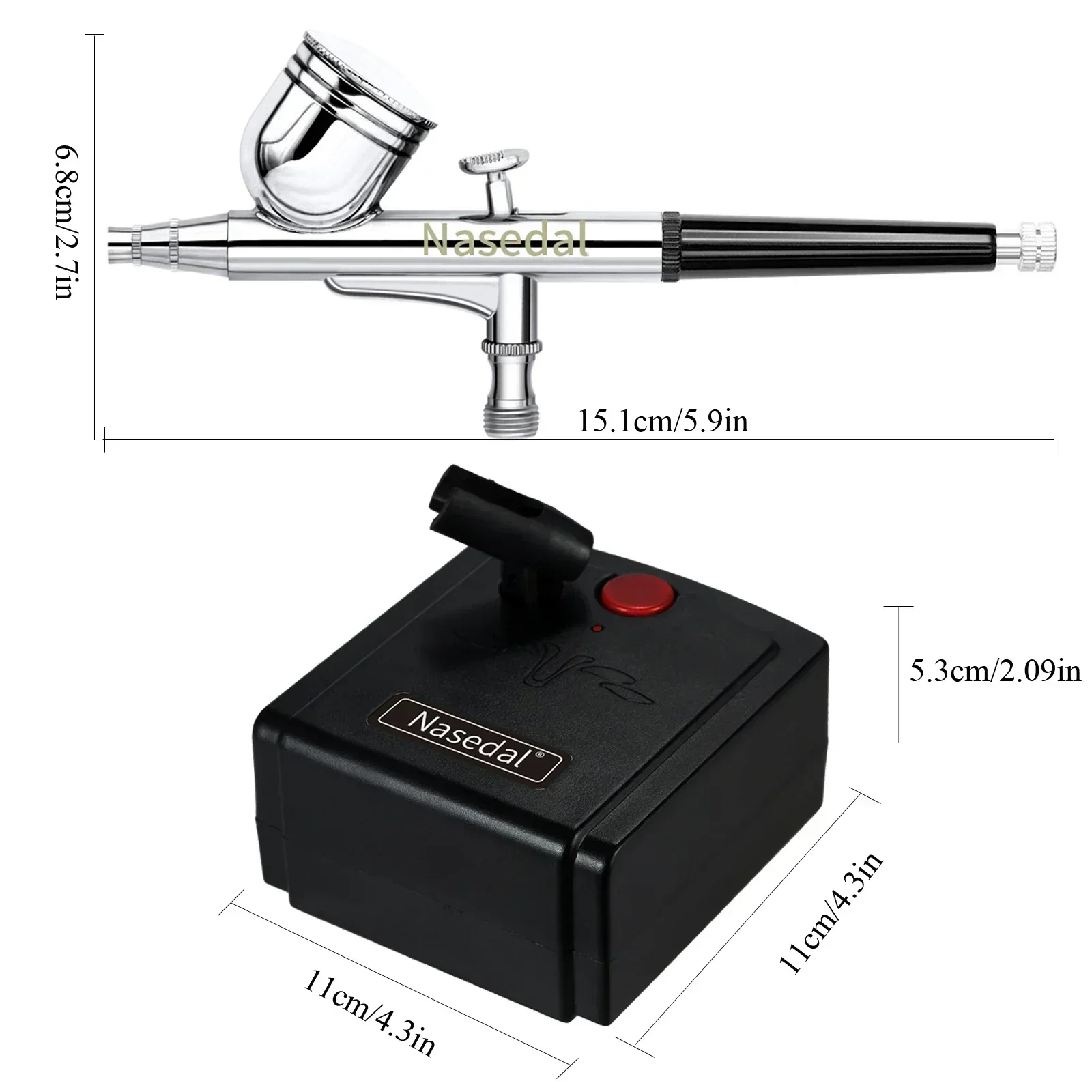 Nasedal NT-19 Dual-Action Airbrush Compressor Kit 0.3mm Airbrush Spray Gun for Nail Airbrush Model Cake Car Fish Shoes Painting 5