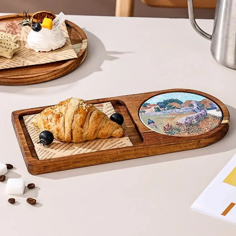 Solid Wood Dessert Tray Tableware Vintage Afternoon Tea Cake Plate Restaurant Dried Fruit Serving Tray Wedding Party Decoration 2
