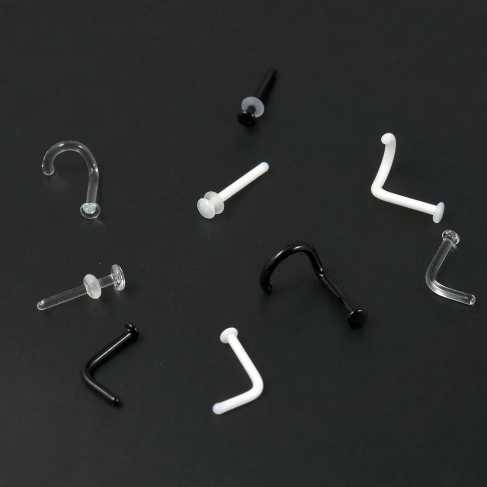 1PC Glass Nose Stud Transparent Glass Straight Nose Ring Retainer Holder  Hoop Earrings Belly Ring Navel