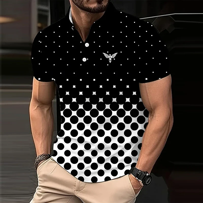 цена Men Summer Casual New 3D Digital Print Short Sleeve Polo Shirt .