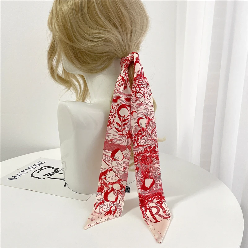 Popular Letter Print Long Scarf for Women Narrow Ribbon Headband Female Neckerchief Handle Bag Band Bandana Hair Tie Accessories