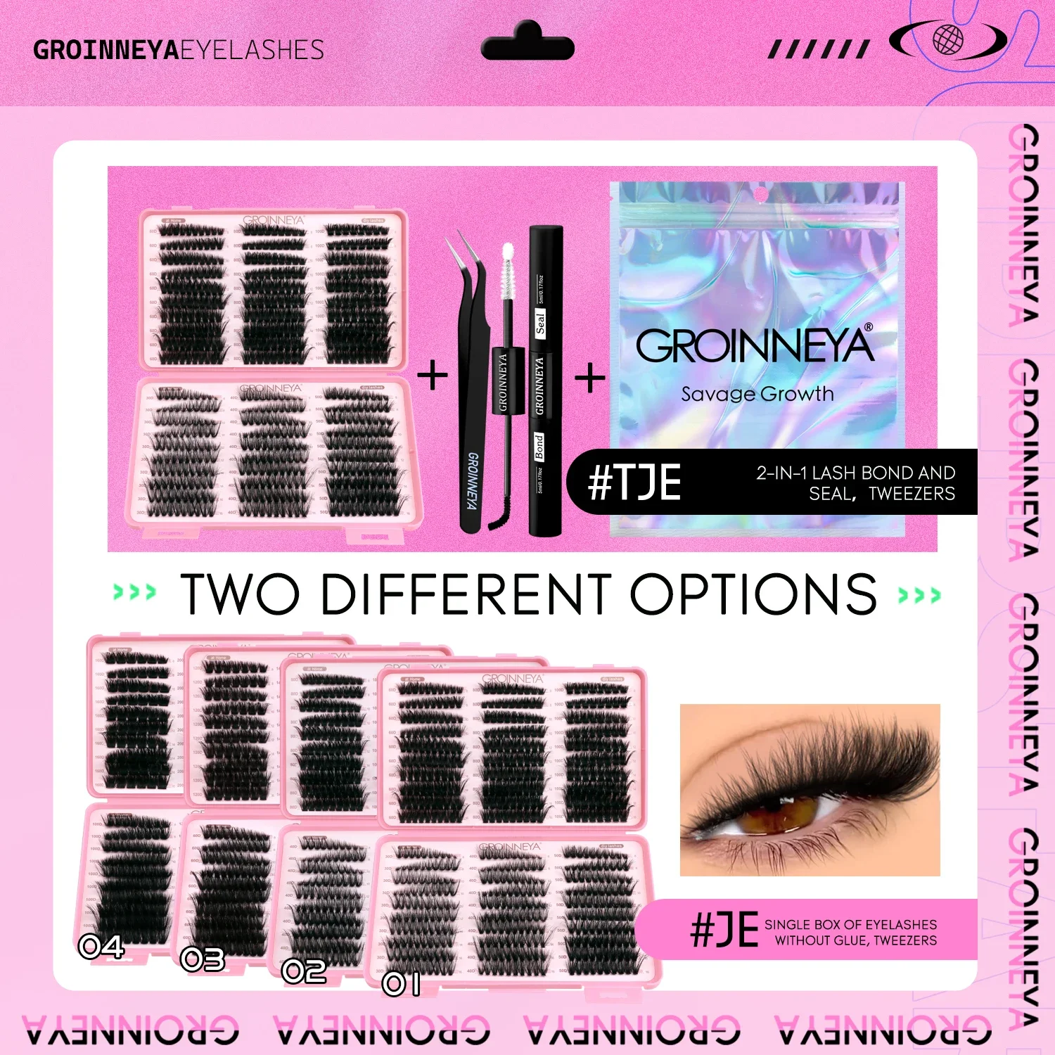 Lash Clusters Kit Cat Lashes Lash Bond & Seal Wispy Cluster Eyelash Clusters Kit DIY Eyelash Extensions at Home GROINNEYA