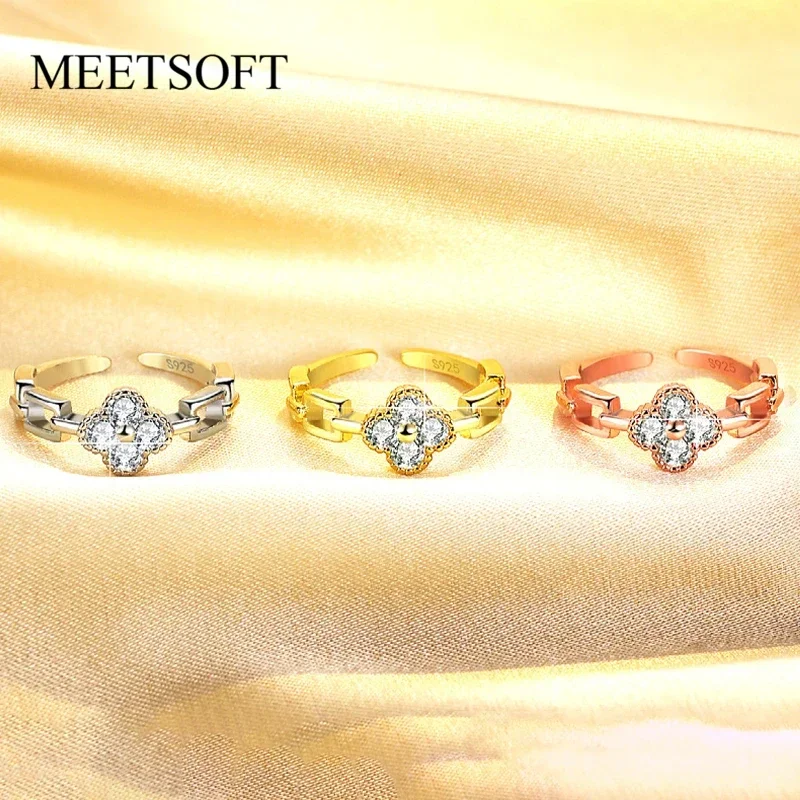 Classic Flower Zircon Moissanite Opening Ring for Women Fine Jewelry