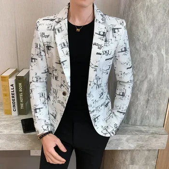 하이 퀄리티 맞춤형 프린트 남성용 블레이저, 슬림핏 싱글 브레스트 블레이저, 원피스 파티 코스튬 옴므 세트 재킷, 패션