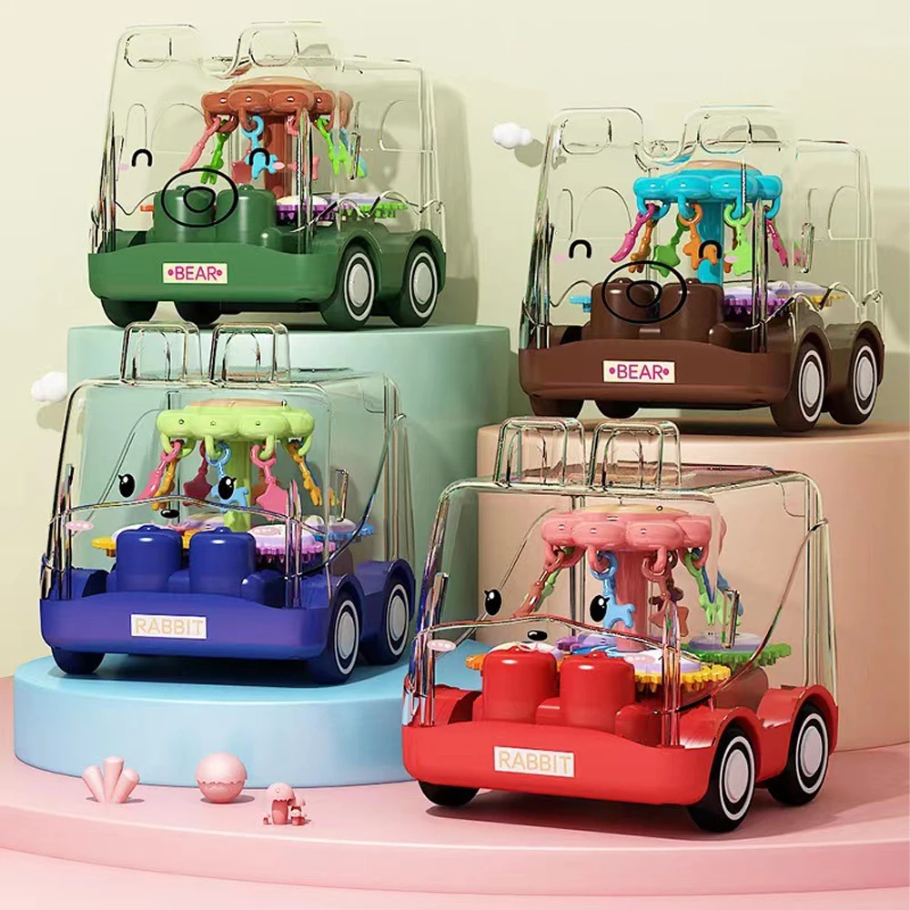 Walking Transparent Gear Car Toys for Kids Cartoon Animal Inertia Children's Bus Model Toy Pull Back Car Vehicles Toys Boys Gift