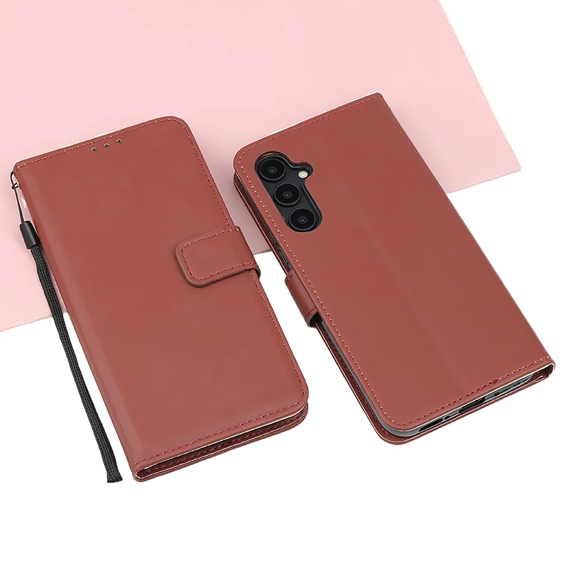 Magnetic Flip Leather Wallet Case with Solid Color and Skin Feel Finish