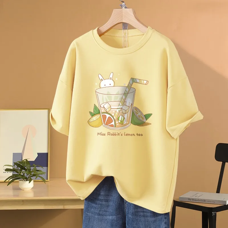 

EBAIHUI 100% Cotton L-5XL T Shirt Plus Size Tshirt Short Sleeve Cartoon Women Top Summer Sweet Crew Neck Oversized T Shirts