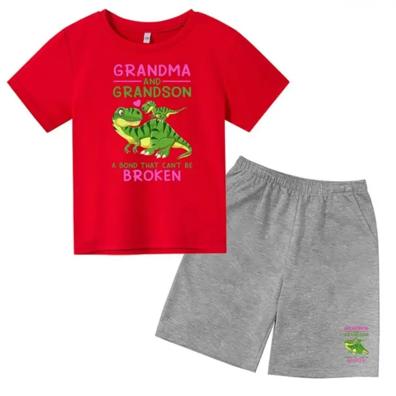 thumbnail image 1 of 2024 Nuevo traje de camiseta con estampado de grafiti para niños, diseño de dinosaurio, camiseta estampada + pantalones cortos, 2 piezas, conjunto de moda para niños y niñas, 1 of 5