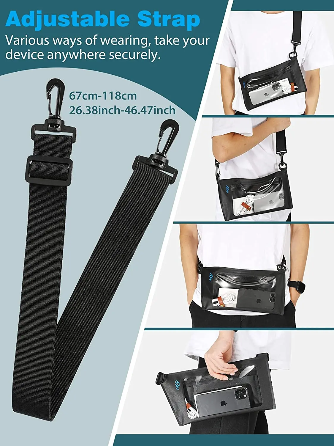 Waterproof Sports Bag Fanny Pack Pouch IPX8 Adjustable Sling Chest Crossbody Bag for Men Women Swimming Cycling Kayaking Boating