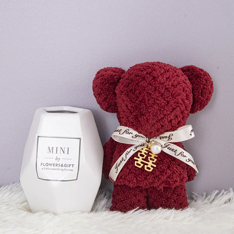 1pc Cartoon Cute Coral Velvet Bear Towel Square Towel Holiday Birthday Wedding Valentine's Day Souvenir Gift Household Washcloth 4
