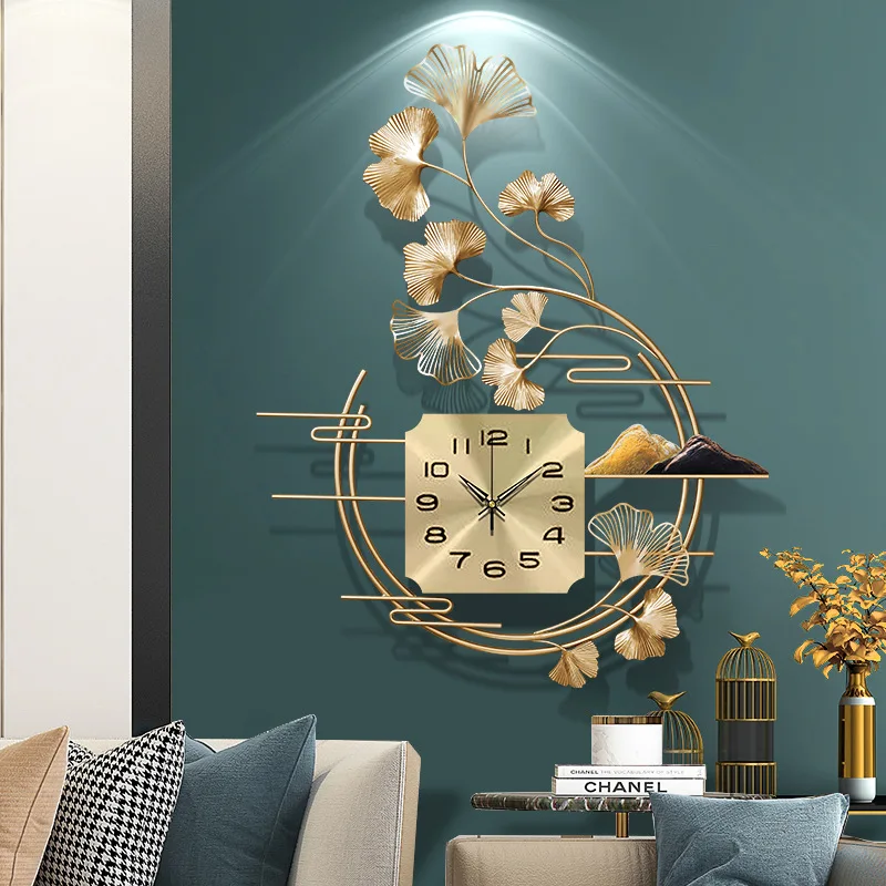 

Nordic Luxury Wrought Iron Gold Watch Wall Clocks Home Livingroom 3D Mute Clock Wall Mural Decoration Hotel Wall Sticker Crafts