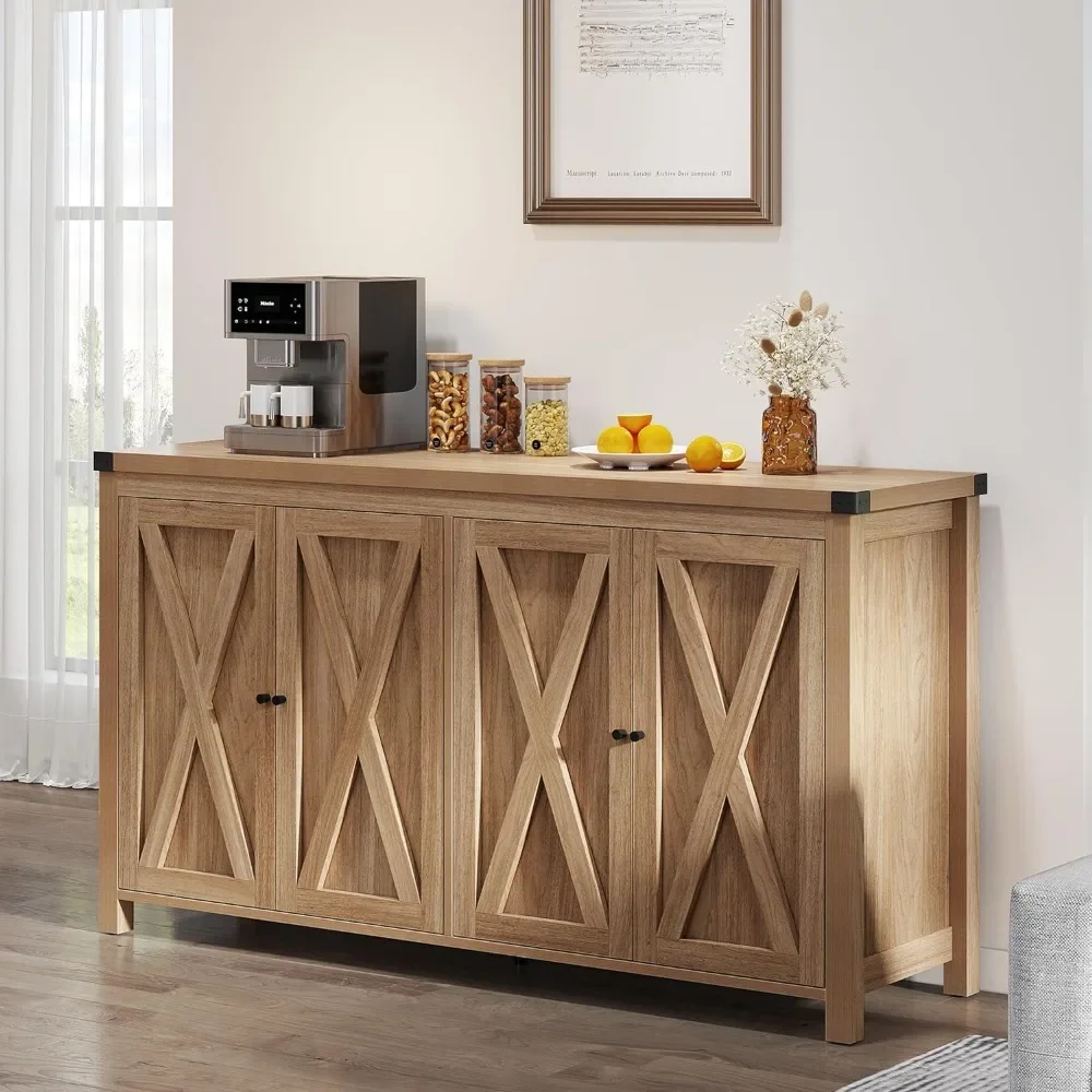 

Sideboard Buffet Cabinet with Storage, 55'' Large Kitchen Storage Cabinet, Wood Coffee Bar Cabinet Buffet Table Free Shipping