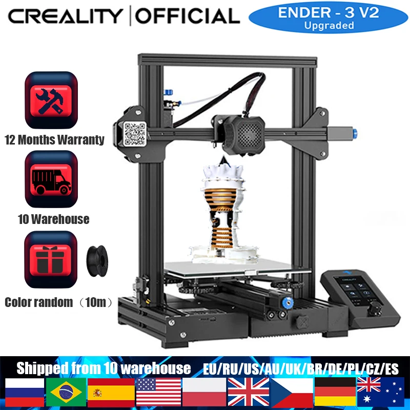 US $229.00 - 309.88 CREALITY 3D Ender-3 V2 Mainboard With Silent TMC2208 Stepper Drivers New UI&4.3 Inch Color Lcd Carborundum Glass Bed 3D Printer