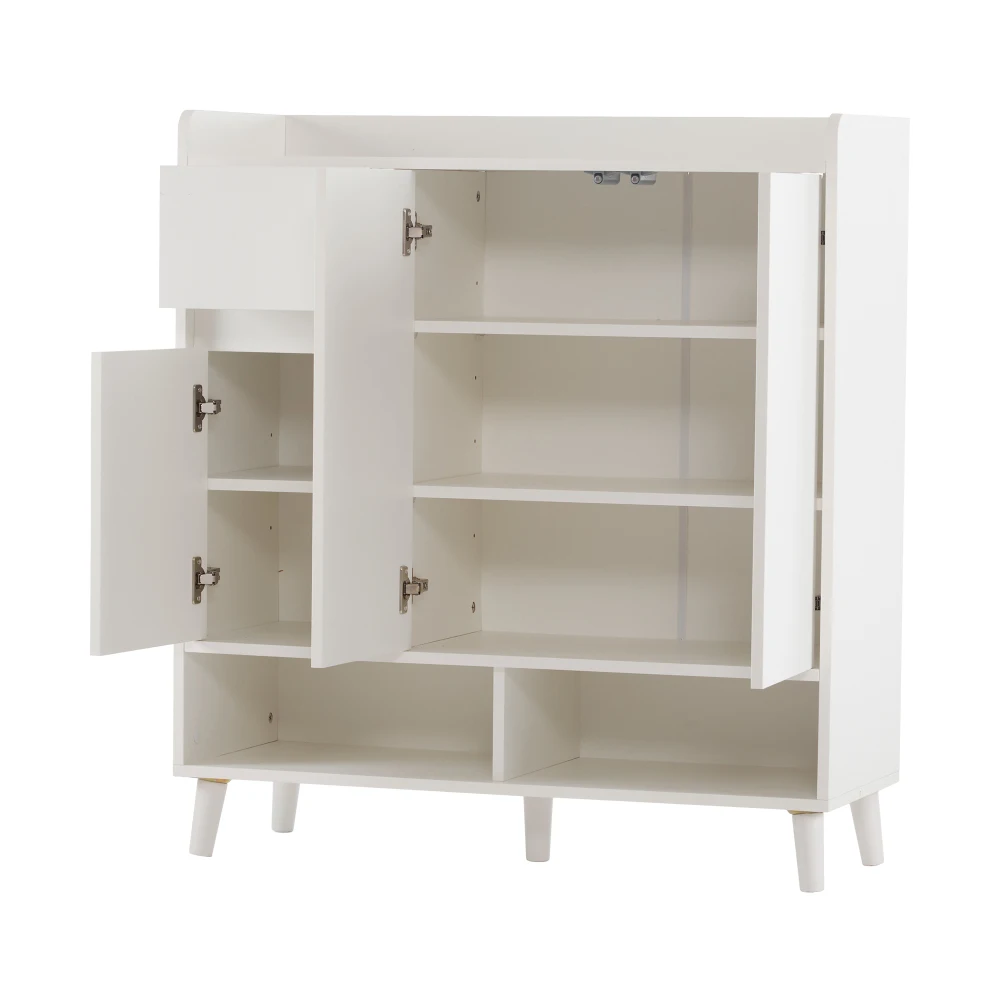Verstellbarer, zusammenklappbarer Schuhschrank, minimalistischer Heim-Organizer mit Beinen aus Massivholz, Abmessungen H99 cm x B90 cm x T35 cm – Detail 14