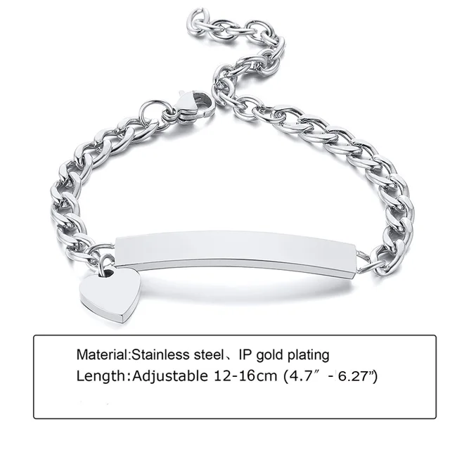 Custom Personalized Name Baby ID Bracelet, Stainless Steel Curb Chain Link Crown Bracelet Newborn Gilrs Boy Gifts Not Allergic BR-781S-12 silver