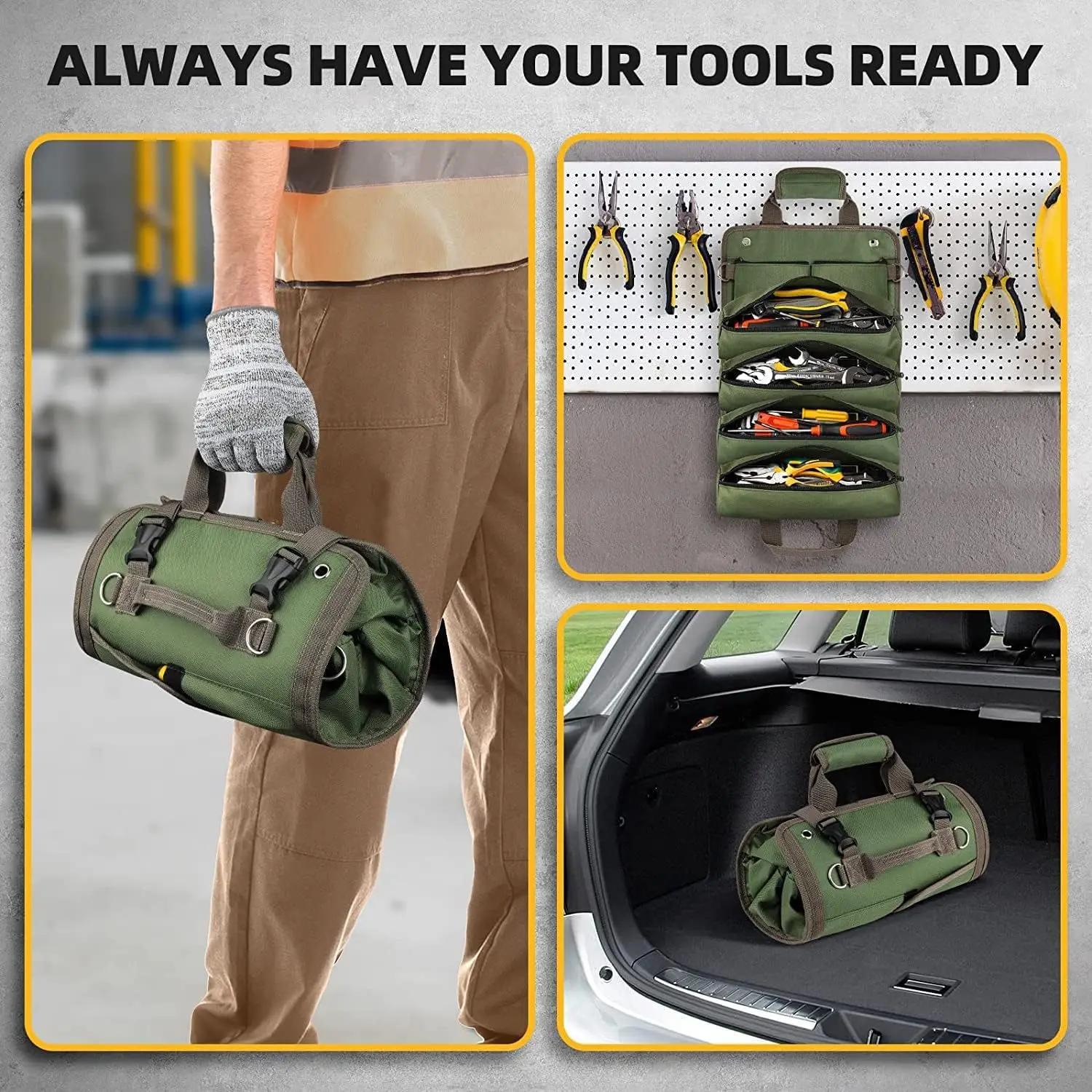 1 Piece Multifunctional Roll Up Tool Bag, Wrench Roll, Car First Aid Kit Wrap Roll Organizer, Hanging Tool Zipper Tote Bag 4