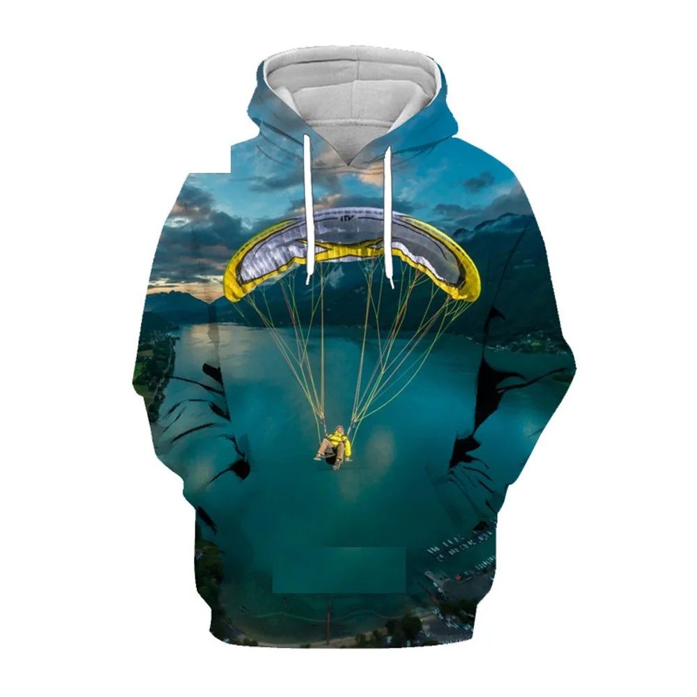 thumbnail image 1 of Sudadera con capucha con estampado 3D de parapente, paracaidismo y deportes extremos para hombre, estilo hip hop, manga larga, abrigo, tops de gran tamaño, 1 of 5