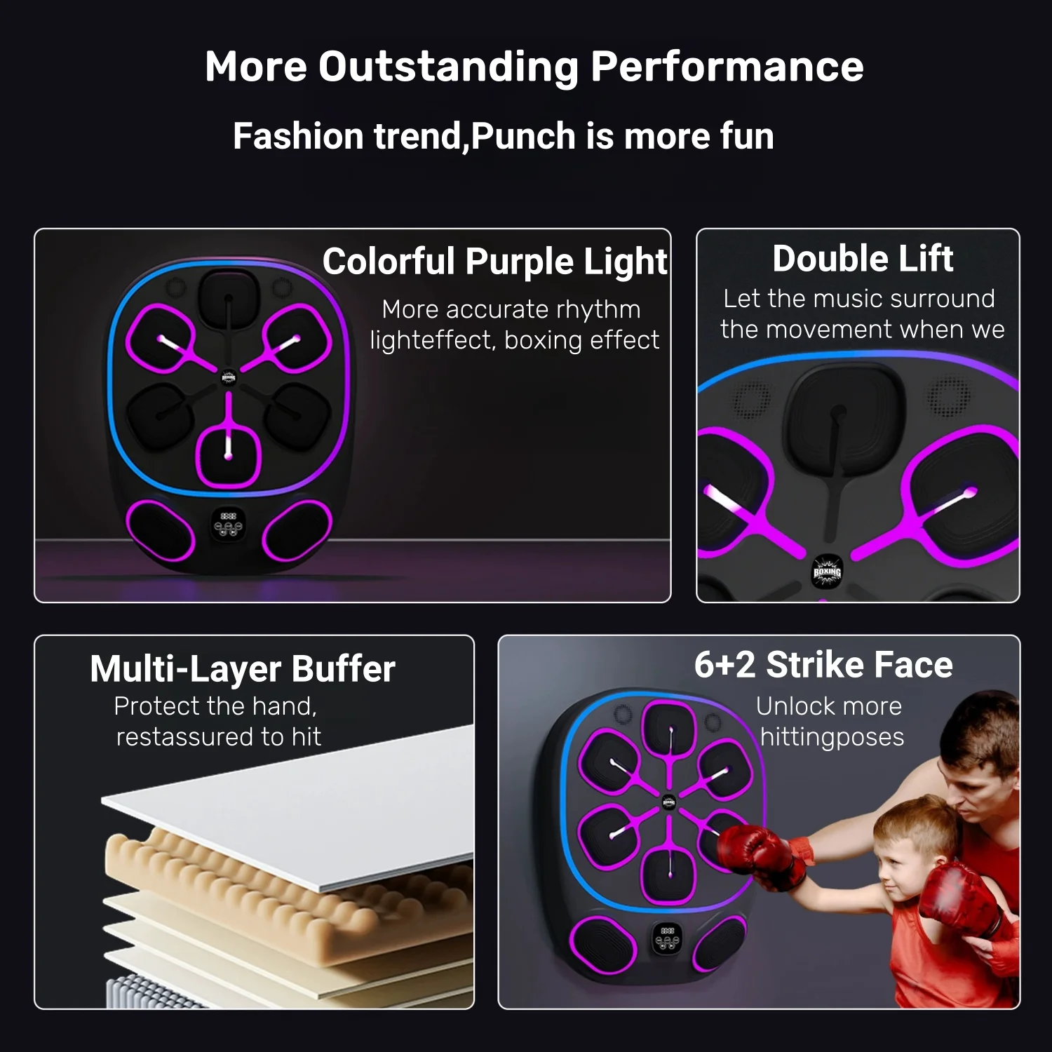 LED Light Smart Music Boxing Machine Boxing Training Wall Target Adult Children Sports Fitness Trainer Punching Equipment