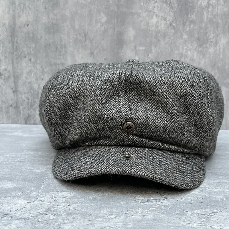 Wool Herringbone Tweed Beret Man Newsboy Cap Big Size XL 8 Panel Hat Baker Caps Retro Gatsby Hats Apple Male Winter Hat