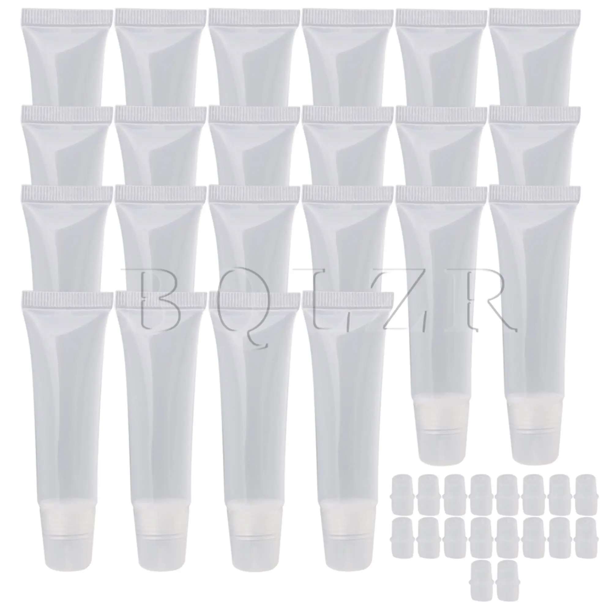 

BQLZR 8.9x3cm Transparent Plastic 15ml Empty Lip Gloss Balm Soft Tube Cosmetic Container with Oblique Mouth Pack of 20