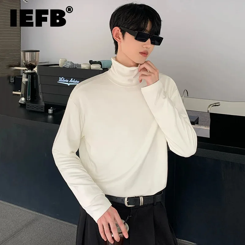 

IEFB Korean Style Turtleneck Men Pullover Top Men Long Sleeve Simple Solid Color Loose New Trendy Men's Clothing Spring 9C3888