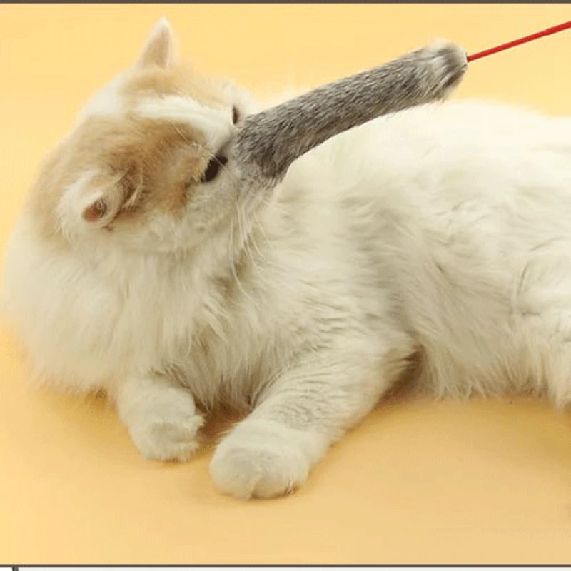 Random Color Tease Cat Stick Faux Rabbit Fur Pompom Plush Pet Interactive Stick Cat Playing Training Toys Pet Supplies - Image 3