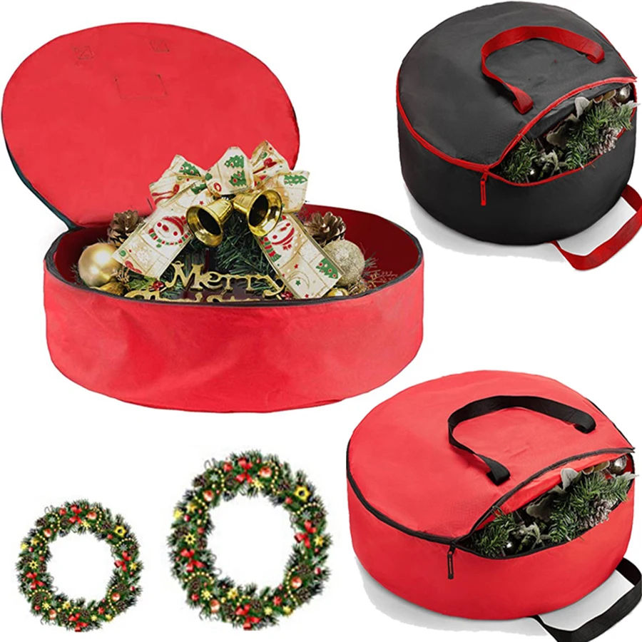 Foldable Xmas Decoration Wreath Storage Bag Christmas Tree Oxford Cloth Bag For Storing Christmas Utenciles Garland Home Storage
