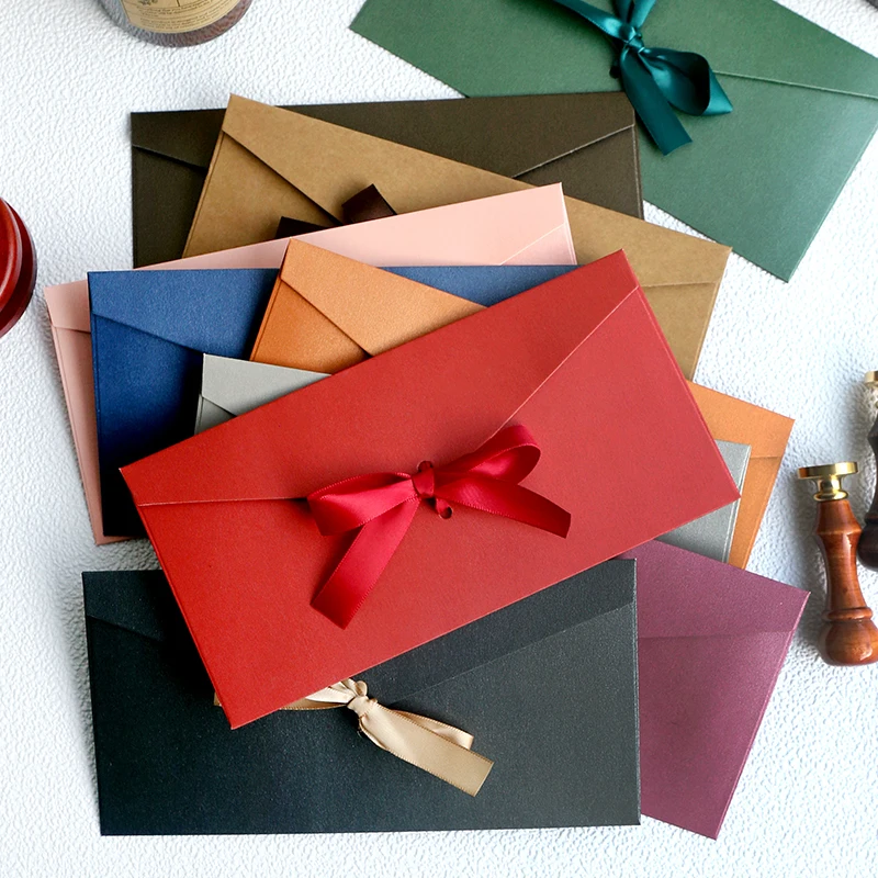 10pcs/set High Quality Ribbon Paper B6 & DL Size Envelopes Pearl Paper DIY Wedding Business Invitation Envelopes /Gift