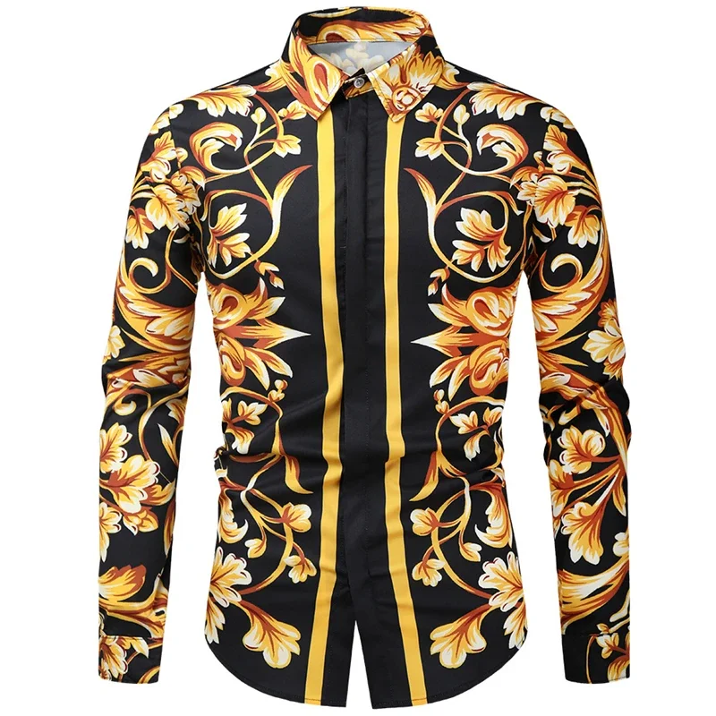 

High End Luxury Golden Pattern 3D Printed Short/Full Sleeve Button-down Shirts For Men Street Style Trendy Tops Hip Hop Shirt