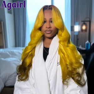 Ombre Yellow Brown Ends 13X6 13x4 Lace Front Body Wave Wig 613 Colored Human Hair Lace Frontal Wigs For Black Women 200% Density