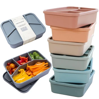 Silicone Bento Box,FourCompartments,Reusable Silicone Lunch Box,Thickened and Leak-Proof Food-Grade Divided Lunch back to school 1