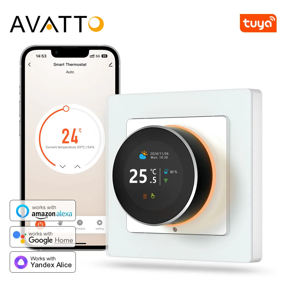 AVATTO Tuya WiFi สมาร์ทลูกบิดเทอร์โมไฟฟ้าเครื่องทําความร้อนหม้อต้มแก๊สน้ําอุณหภูมิ Controller ทํางานร่วมกับ Alexa Google Home 1