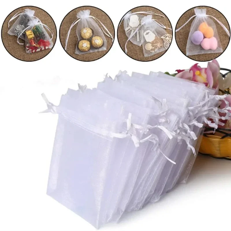 organza favor bags 25pcs Transparent Organza Favor Bags Packaging Pocket Jewelry Candy Drawstring Mesh Pouch Birthday Wedding Party Small Gift Bag
