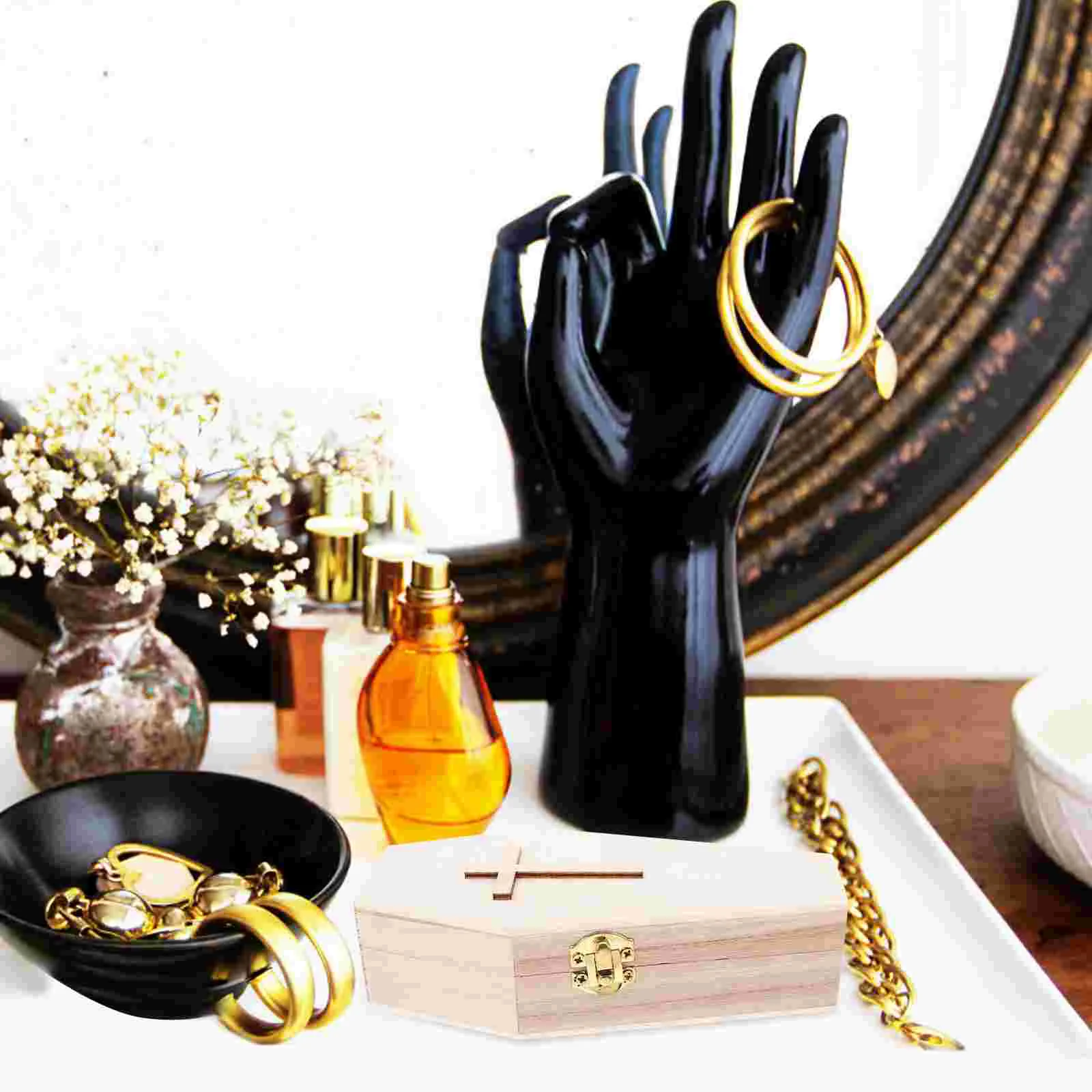 Coffin Shaped Jewelry Box Halloween Wooden Candy Gift Container Earring Holder Travel Size Lightweight Reusable