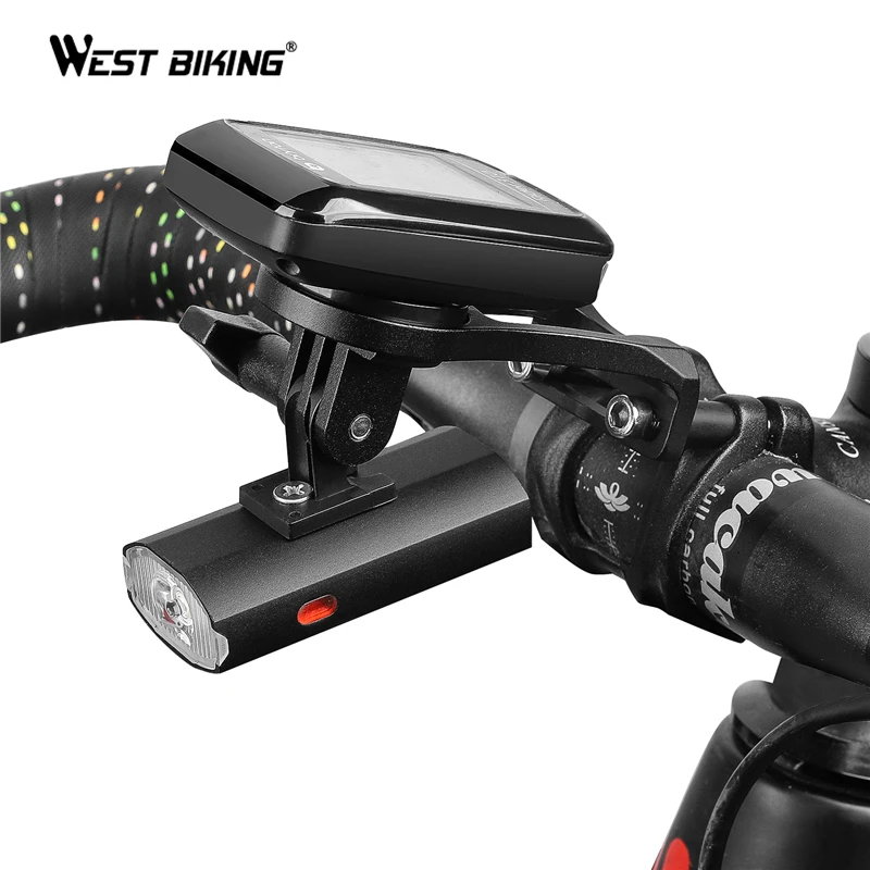 WEST BIKING Bike Light With GoPro Mount Holder For Garmin Bryton Computer USB Rechargeable Waterproof 300LM Bicycle Flashlight