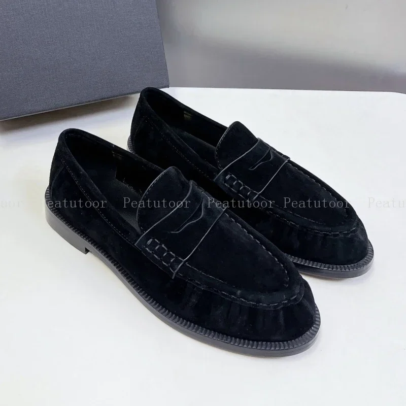 2025 Fashion Women Loafers Round Toe Leather Slip On Flats Comfortable Summer Daily Walking Driving Shoes Casual