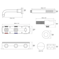 ก๊อกน้ำอ่างอาบน้ำแบบติดผนัง Farrete สีเทาปืน ผลิตจากทองแดงทั้งชิ้น พร้อมชุดฝักบัวน้ำร้อนน้ำเย็นแบบฝังในตัว สีทองขัดเงาสำหรับห้องน้ำ 4