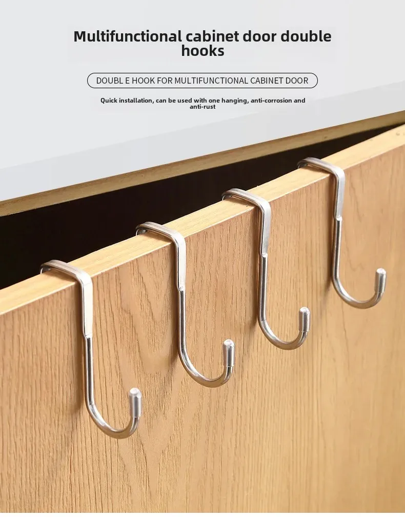 Description Picture 3 of itemstainless steel s-shaped Hook Behind the Kitchen Dormitory Door Clothes Hook Without Punching Hook Coat Hook Cabinet Door Hoo...