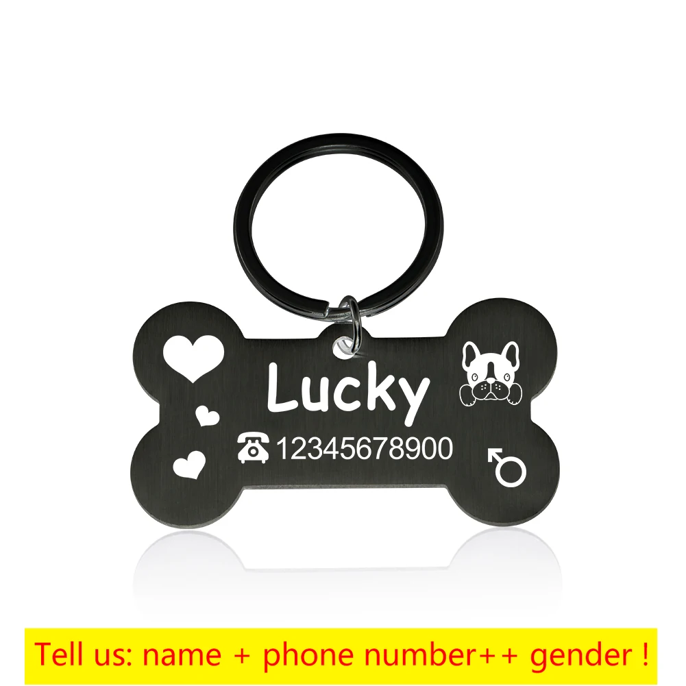 Engraved Pet Id Tag Customized Dog Id Tags Personalized Dog Collars Pet Charm Name Pendant Bone Necklace Collar Puppy Accessory 