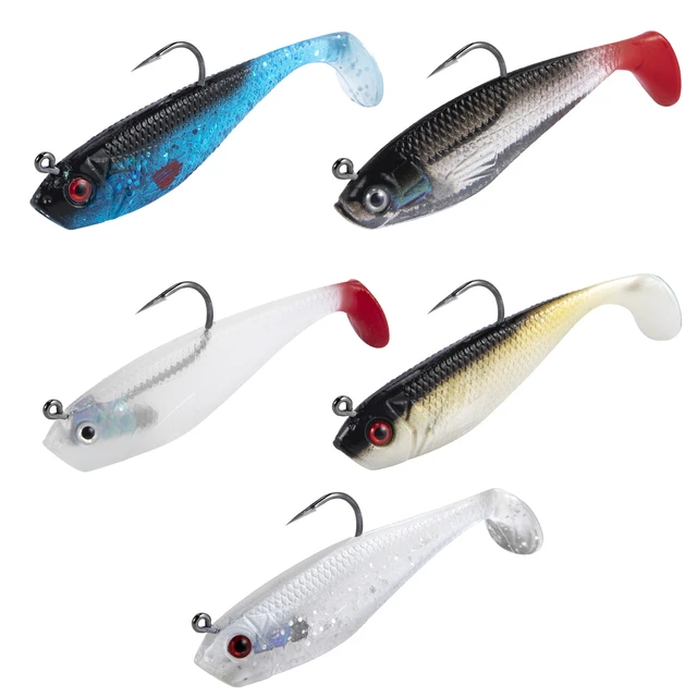 5pcs Soft Plastic Lures Jig Head Swimbaits Paddle Tail Fishing