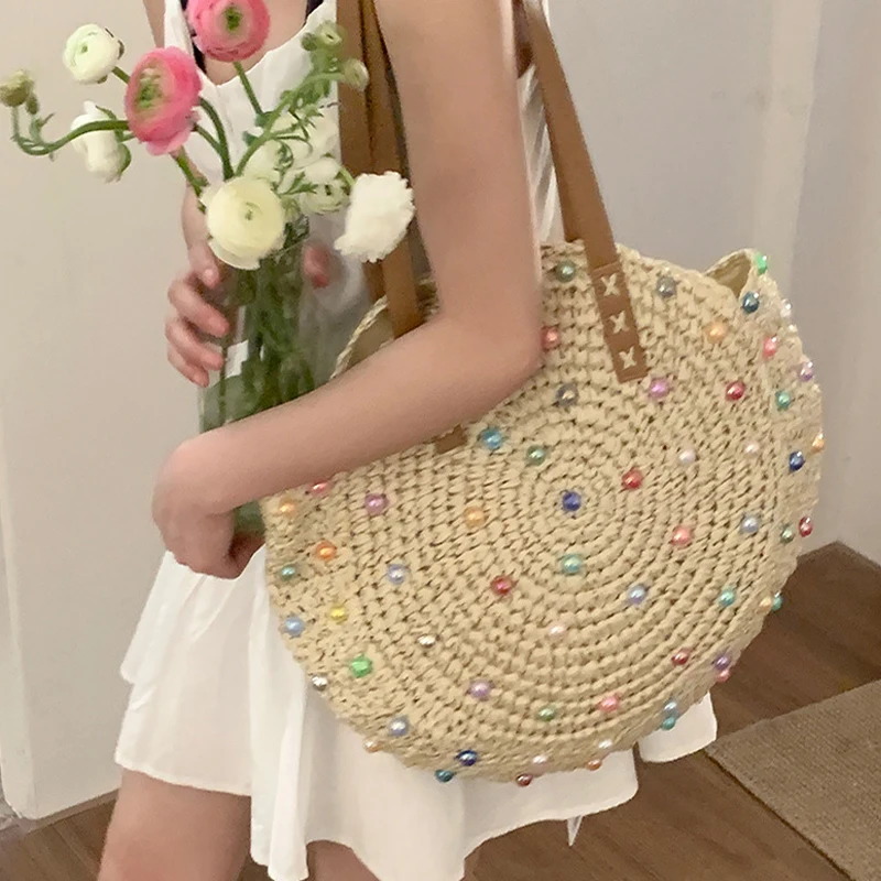 Woven Straw Bag Spring Summer Women Shoulder Crossbody Bags Girls Beach Handbag 2024 New Casual Large Handbags