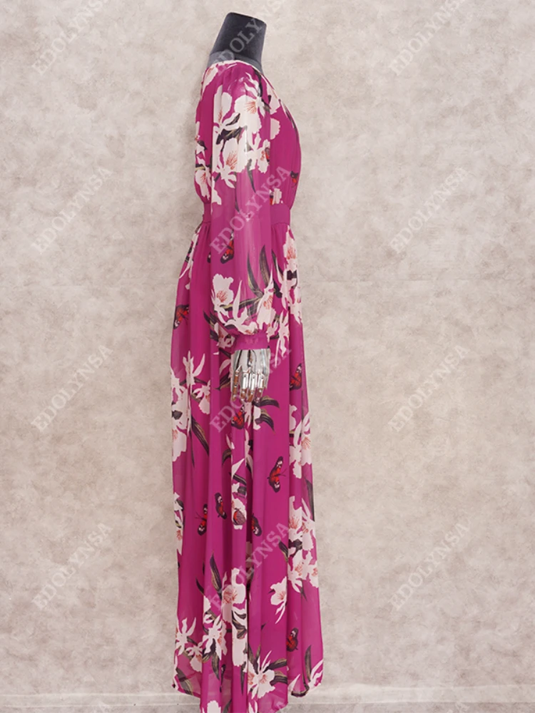 Purple Print Print Bikini Cover-ups Sexy Cross Open Back Long Sleeve Summer Dress Women Beach Wear Swim Suit Cover Up A914